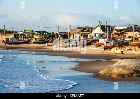Punta del Diablo Beach, popular tourist site and Fisherman's place in the Uruguay Coast Stock Photo