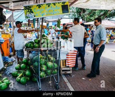 Fresh coconuts for sale at a market in Rio de Janeiro, Brazil Stock Photo