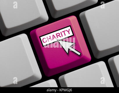 Farbige Taste einer Computer Tastatur mit Mauspfeil zeigt Charity