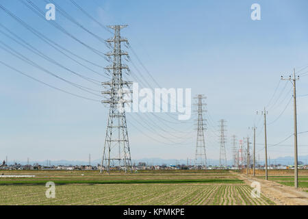 Power line with blue sky Stock Photo