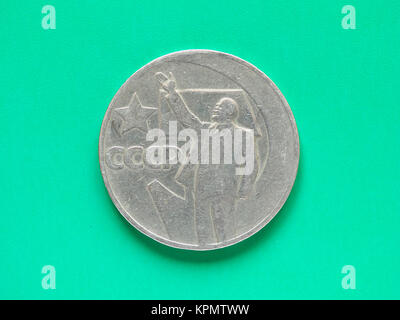 Russian coin year 1967 celebrating 50 years of the Lenin revolution - green background Stock Photo
