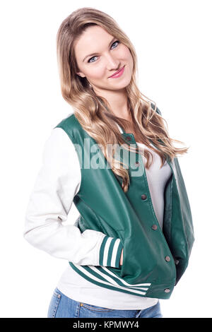 Fashion woman  wearing trendy   jacket Stock Photo
