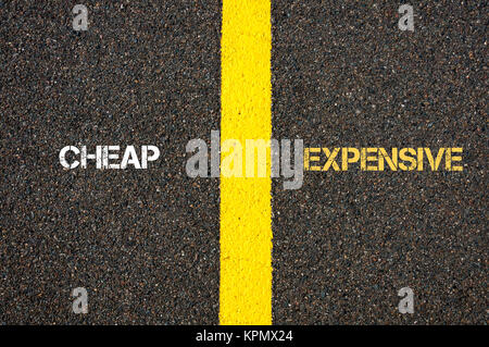 Antonym concept of CHEAP versus EXPENSIVE Stock Photo