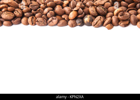 roasted coffee beans with space for advertising text isolated on white background Stock Photo