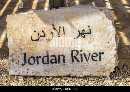 Jordan River sign at Bethany Stock Photo