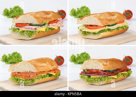 collage of sandwiches salami ham fish and cheese Stock Photo