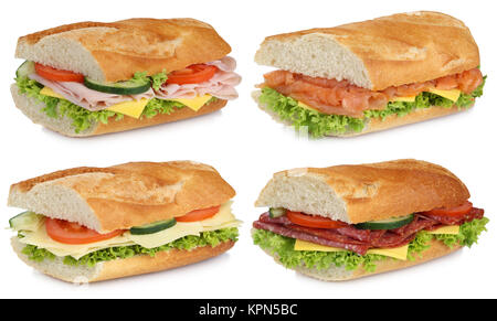 collage of sandwiches salami ham fish and cheese cut Stock Photo