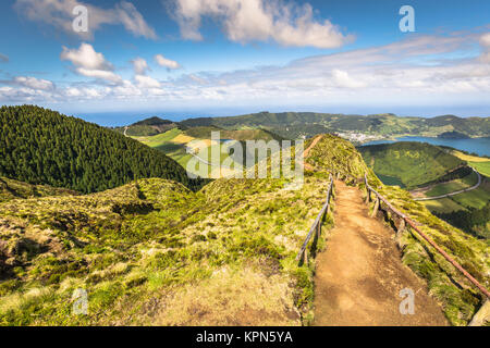walking path leading to a view on the lakes of sete cidades,azores,portugal