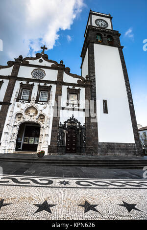 tower of st. sebastian church (igreja matriz de sao sebastiao) in ponta delgada,san miguel,the autonomous region of the azores,portugal. Stock Photo