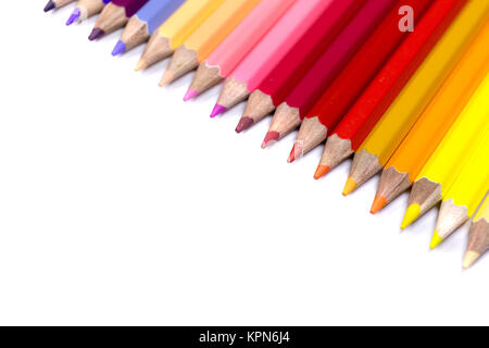 Color Pencils for Kids Facing Down in Straight Line on Pure Whit