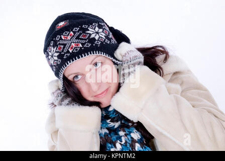 Model release , Junge Frau im Winteroutfit - young woman in winter outfit Stock Photo