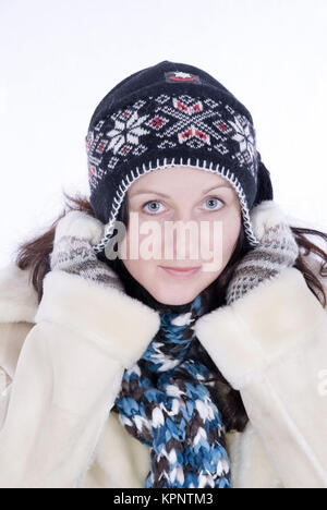 Model release , Junge Frau im Winteroutfit - young woman in winter outfit Stock Photo