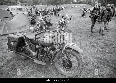 Vintage Indian motorcycle. Scenes from the Harley Davidson rally in the grounds of Littlecote House, Berkshire, England ion 30th September 1989. The rally was hosted by Peter de Savary who owned the house at that time. Stock Photo