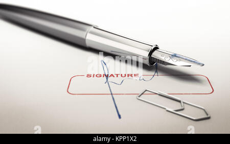 Signature and Fountain Pen Stock Photo