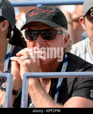 FLUSHING NY- SEPTEMBER 02:  Pro golfer Greg Norman and his wife Kirsten Kutner, Day nine of the 2014 US Open at the USTA Billie Jean King National Tennis Center on September 2, 2014 in the Flushing neighborhood of the Queens borough of New York City   People:  Greg Norman, Kirsten Kutner Stock Photo