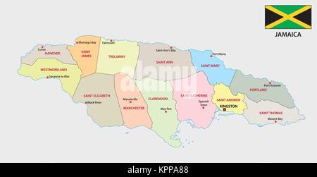 Jamaica political map with capital Kingston. Country in the Caribbean ...