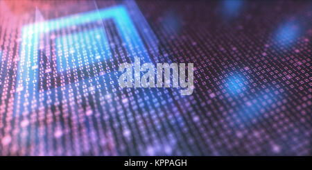 3d illustration of a concept image of digital data. Binary code and quick response code. Stock Photo