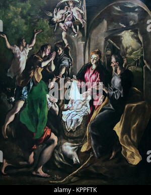 El Greco.The Adoration of the Shepherds La Adoracion de los Pastores by El Greco. Doménikos Theotokópoulos  'The Greek' a Painter in spain Stock Photo