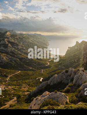 Sunrise over the calanque of Sormiou, Marseille, South France Stock Photo