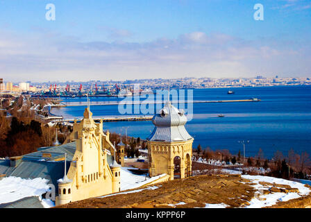 View of the city centre of Baku - Azerbaijan in the winter. View of the Caspian Sea Stock Photo