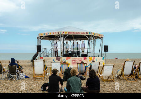 Aldeburgh Festival Bandstand on the Beach, Aldeburgh English coastal town in Suffolk, UK Stock Photo