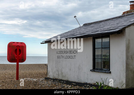 The Aldeburgh Beach South Lookout, Aldeburgh English coastal town in Suffolk, UK Stock Photo