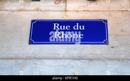 Rue du Rhone street sign in Geneva Stock Photo