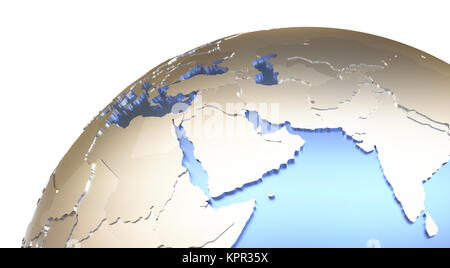 Middle East region on metallic model of planet Earth with embossed ...