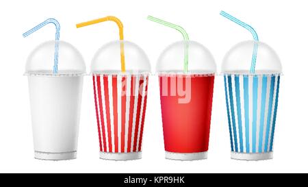 Soda Cup Template Vector. 3d Realistic Paper Disposable Cups Set