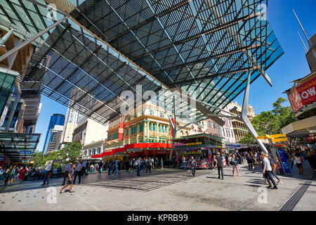 Busy life in Queen St. Brisbane downtown, Queensland, Australia Stock Photo