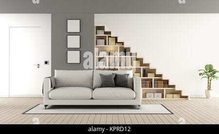 Contemporary living room with staircase Stock Photo