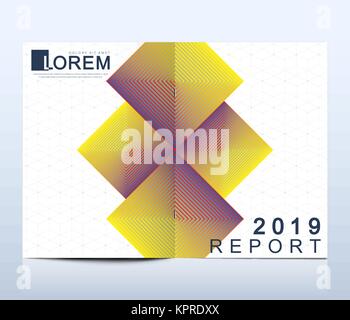 Modern vector template for bi fold brochure, leaflet, flyer, cover, catalog, magazine or annual report in A4 size. Bright abstract pattern background with line texture and gradients, colored square. Stock Vector