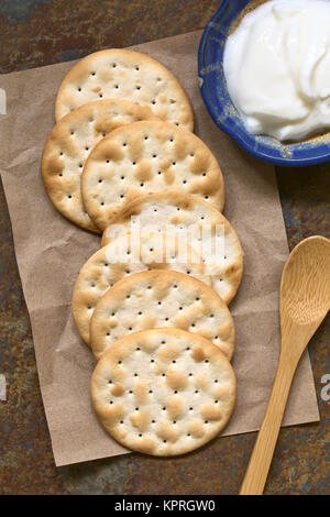 Saltine or Soda Crackers Stock Photo