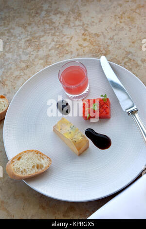 Foie gras and watermelon Stock Photo