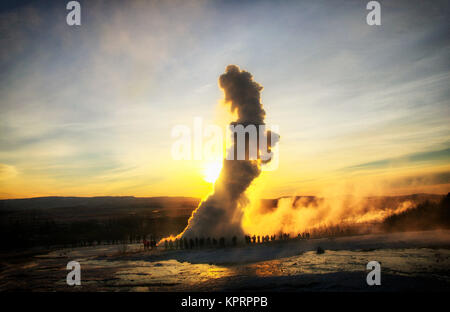 Geyser Strokkur, Golden Circle, Iceland in Wintertime Stock Photo