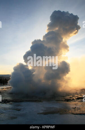 Geyser Strokkur, Golden Circle, Iceland in Wintertime Stock Photo