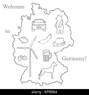 Vector illustration with various symbols of Germany. Travel and leisure. Design for banner, poster or print. Stock Vector