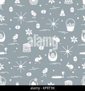 Cute seamless pattern with different symbols for Easter. Design for banner, poster or print. Stock Vector