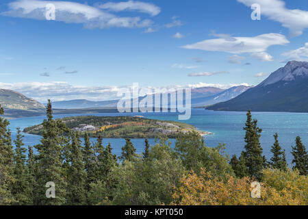 Bove Island in Tagish lake is near Carcross, Southern Lakes, Yukon Territories, Canada famously part of the route of the Yukon Gold Rush Stock Photo