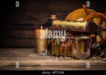 Composition of treasure chest Stock Photo