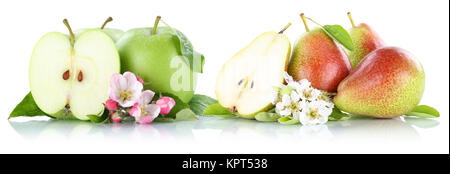 Apfel und Birne Äpfel Birnen Frucht Früchte Obst Freisteller freigestellt isoliert vor einem weissen Hintergrund Stock Photo