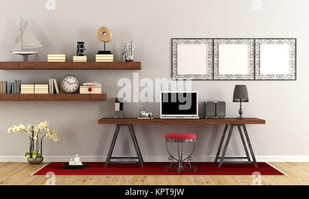 Vintage workspace with contemporary laptop Stock Photo