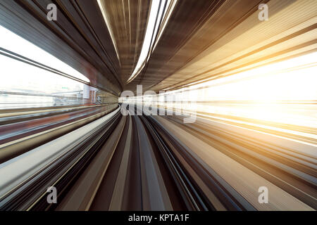 Motion of Japanese mono rail at evening Stock Photo
