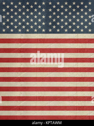 Grunge American flag banner hung vertically. Stock Photo