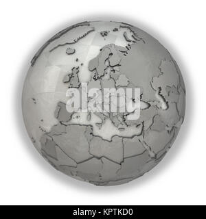 Europe on metallic model of planet Earth with embossed continents and ...