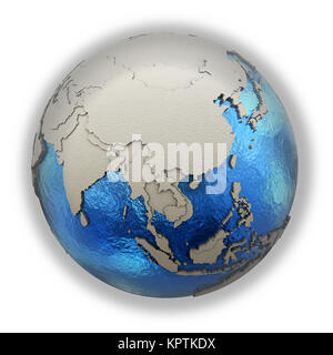 Southeast Asia on 3D model of planet Earth with black oily oceans and ...