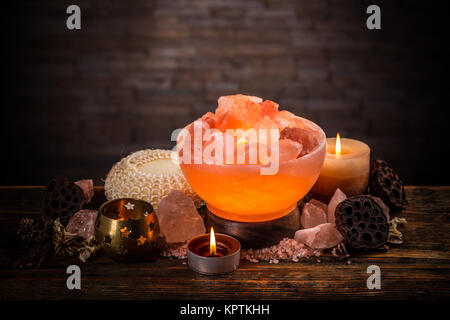 Salt lamps of pink Himalayan salt Stock Photo