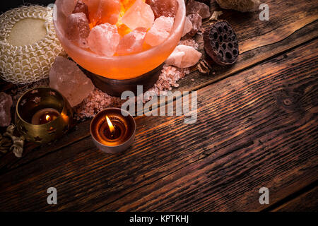 Salt lamp of pink Himalayan salt Stock Photo