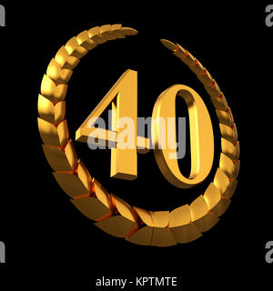 Anniversary Golden Laurel Wreath And Numeral 40 On Black Background Stock Photo