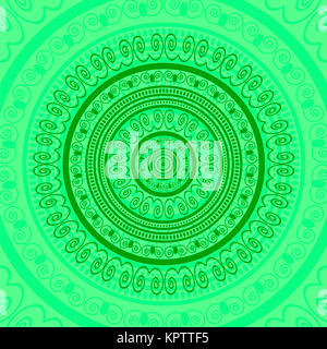Green Circle Lace Ornament, Round Ornamental Geometric Doily Pattern, Christmas Snowflake Decoration Stock Photo